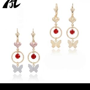 Elegant Gold and Red Butterfly Earrings